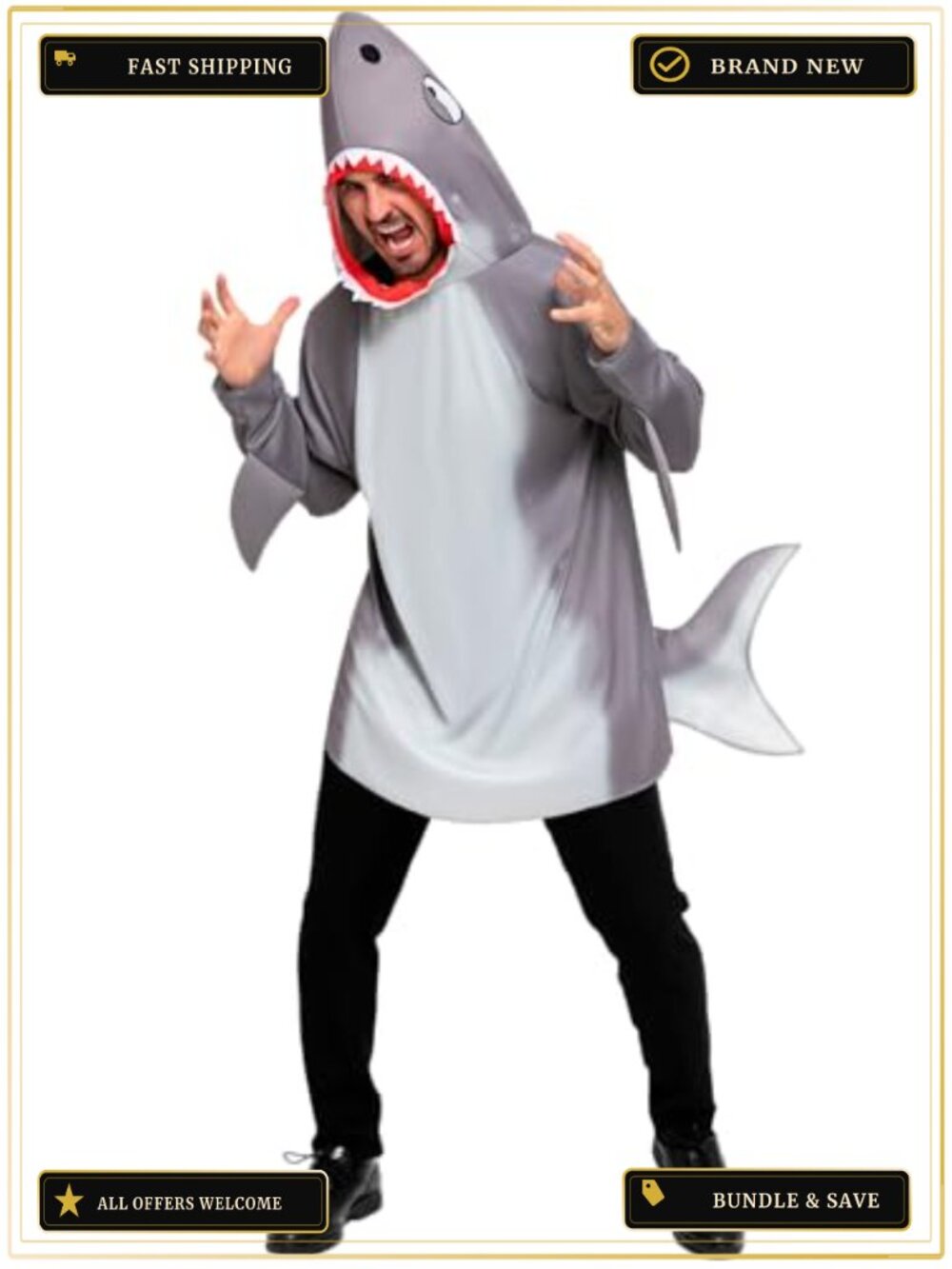 Men's Shark Costume Full Body Jumpsuit Halloween Cosplay Animal Theme Party